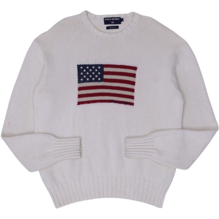 Vintage Polo Sport Ralph Lauren Flag 100 Cotton Crewneck Sweater Cream L | Migration_Jumper & Knitwear RL Col | Fashion Rerun