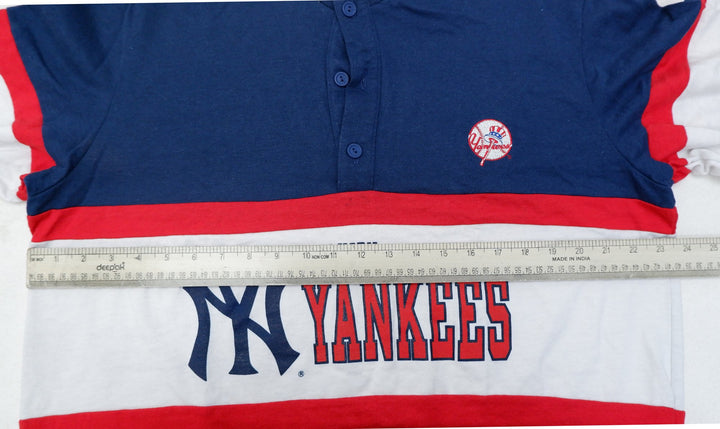 Vintage New York Yankees Nutmeg Mills Block Cut 1/4 Button Rugby T-Shirt