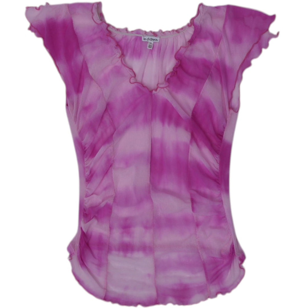 Y2K Ladies Pink Short Sleeve Stretch Tie-Dye Top Size S | Migration_Tops | Fashion Rerun