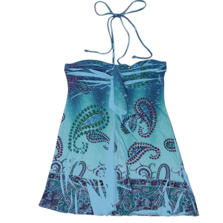 Y2K Ladies Blue Paisley Pattern  Halter Top Size S