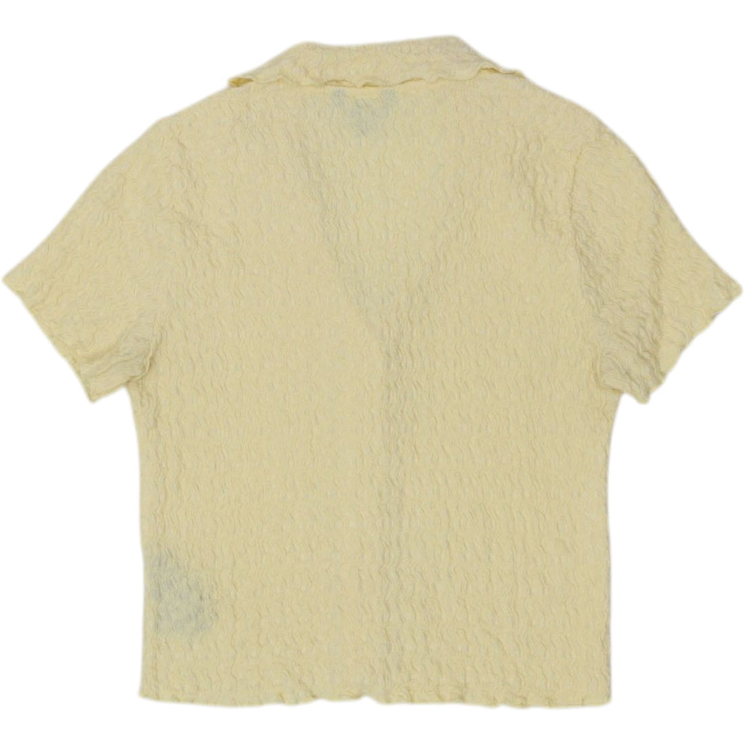 Y2K Ladies Short Sleeve Button Up Yellow Stretch Top