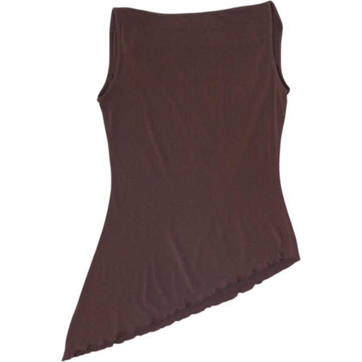 Y2K Ladies XNK BASIC Brown Cowl Neck Asymmetric Hem Cowl Neck Sleeveless Top