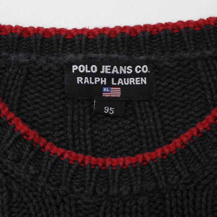 Vintage Polo Ralph Lauren Ribbed American Flag Charcoal Grey Knit Sweater