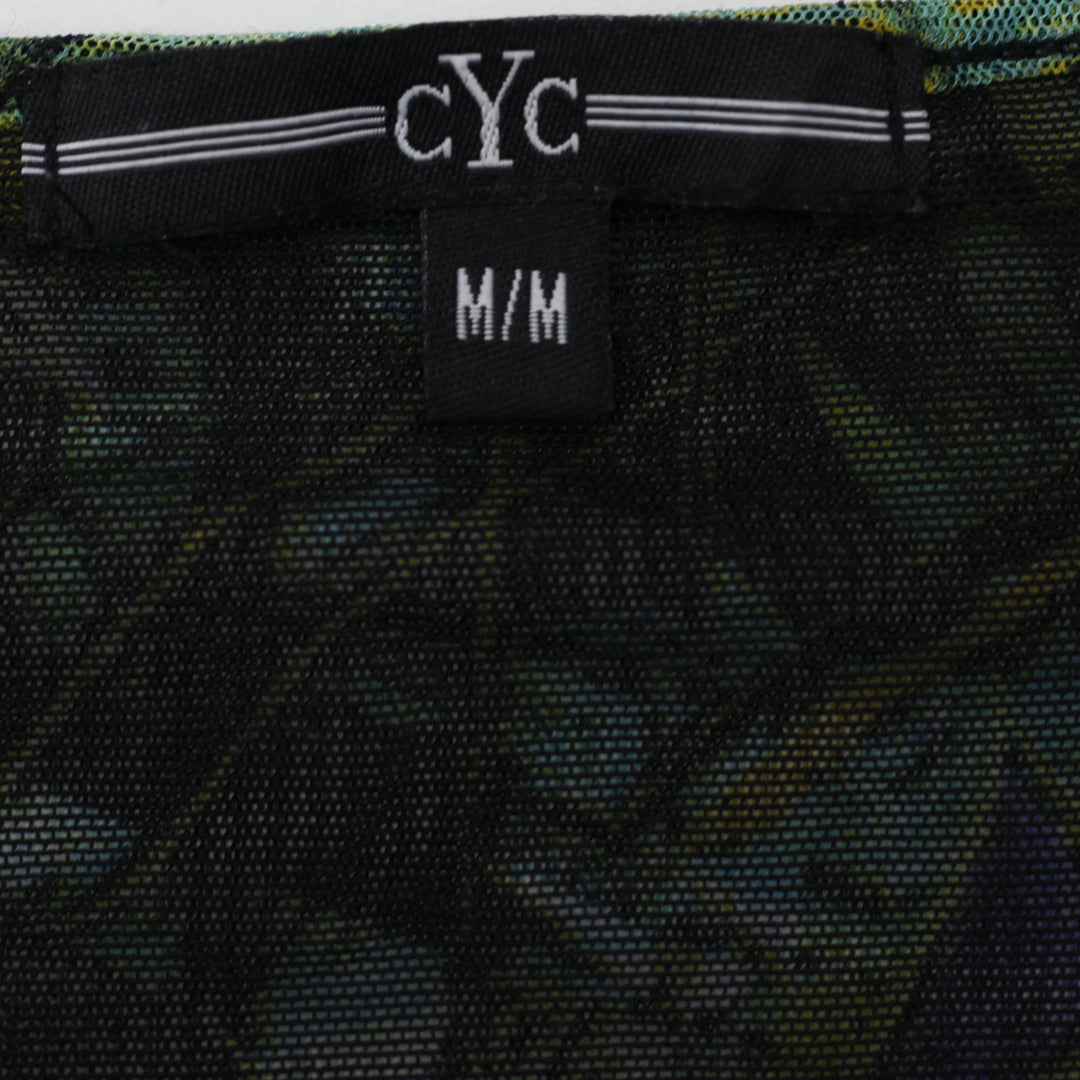 Y2K Ladies CYC Tropical Palm Print Ruched Mesh Tank Top Size M