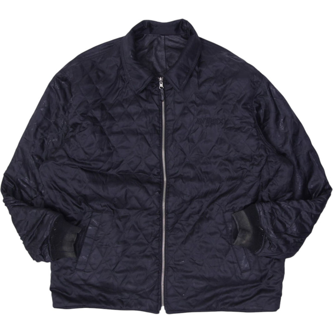 Vintage Mens Avirex Reversible Varsity Jacket Black Leather Patchwork | Migration_Jackets UAENAT20 - Back Vie | Fashion Rerun
