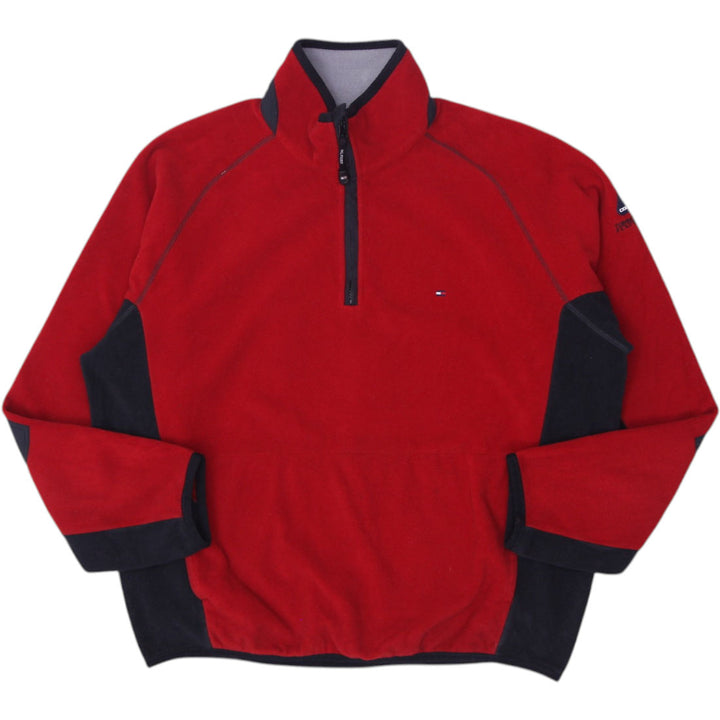 Mens Red Black Tommy Hilfiger Fleece Quarter Zip Pullover Jacket Size L