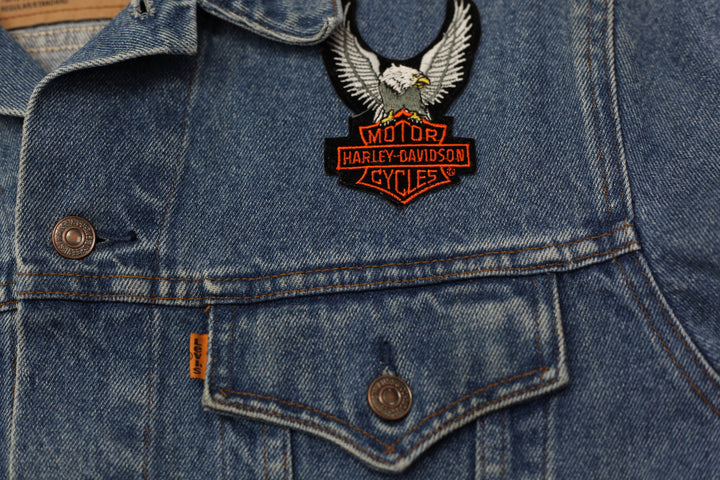 Vintage Levi Strauss 75515-0212 Orange Tab Harley Davidson Patched Denim Jacket