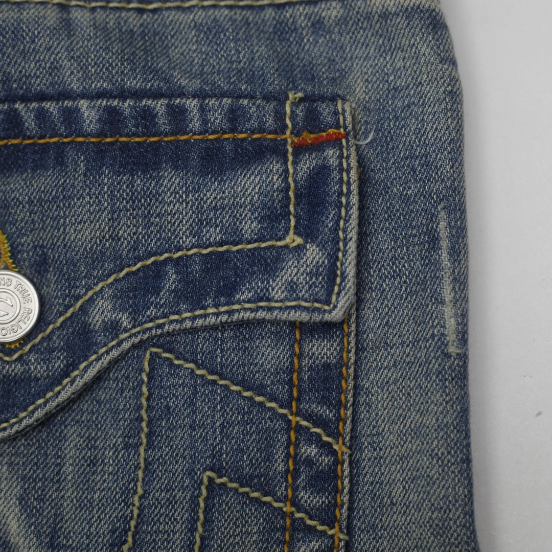 Y2K Mens True Religion Joey Flap Pocket Blue Denim Jeans Size 36x33