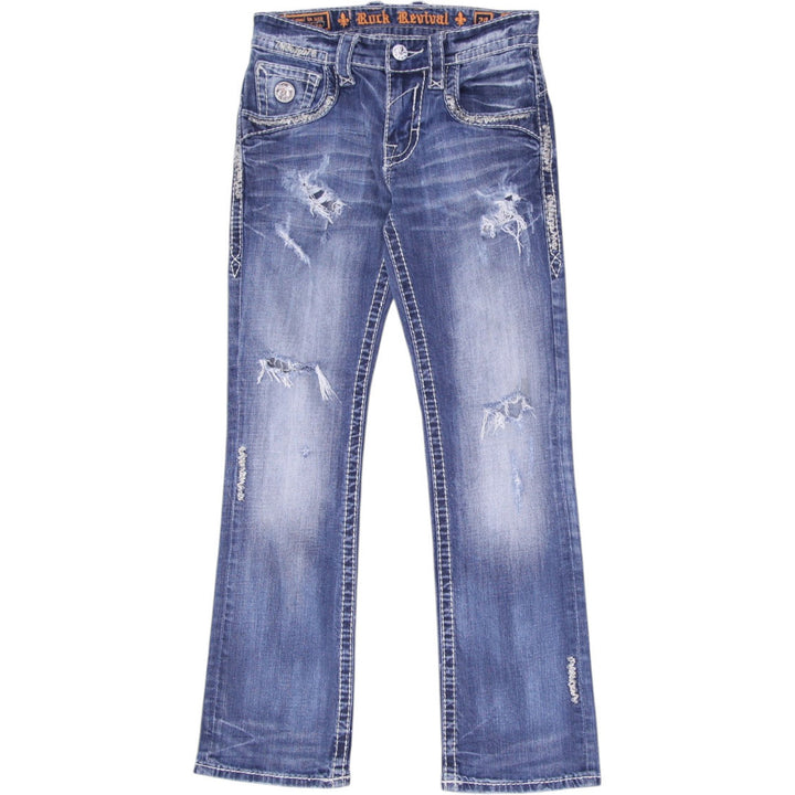 Y2K Mens Rock Revival Indus Boots Ripped Jeans