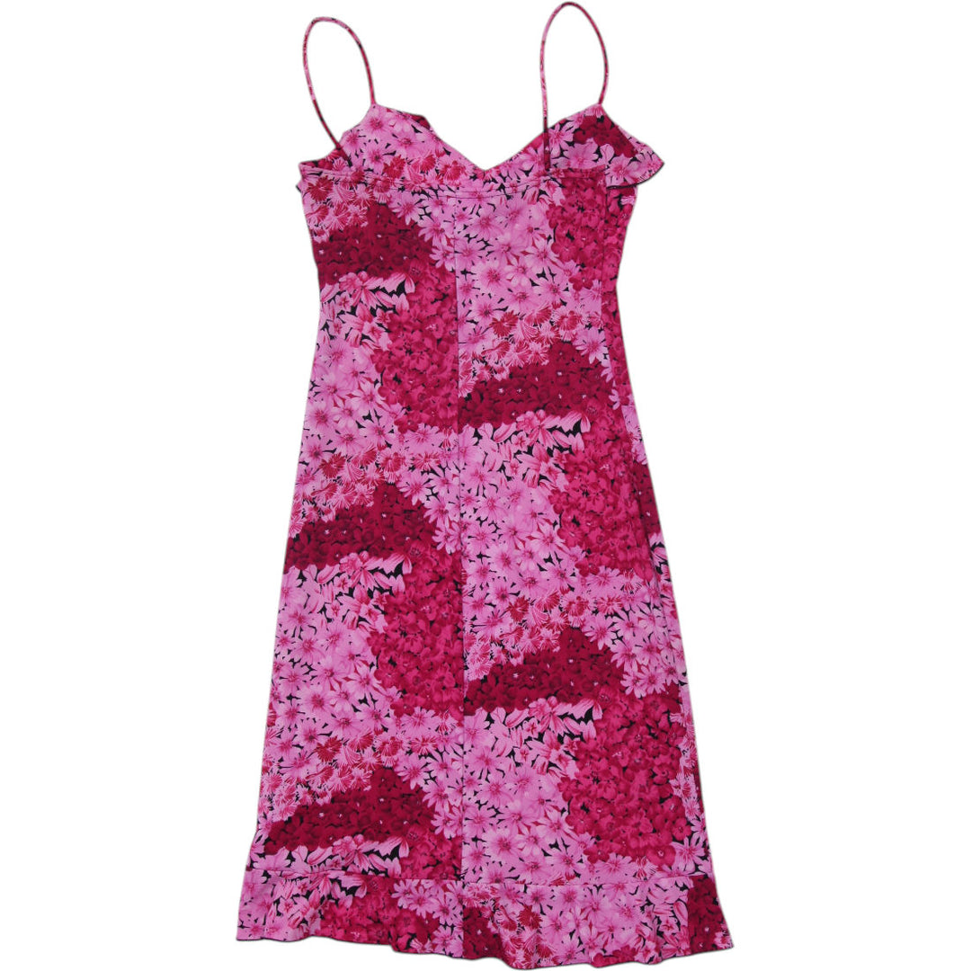 Y2K Ladies La Belle Floral Midi Dress Pink Spaghetti Strap V-Neck Size M