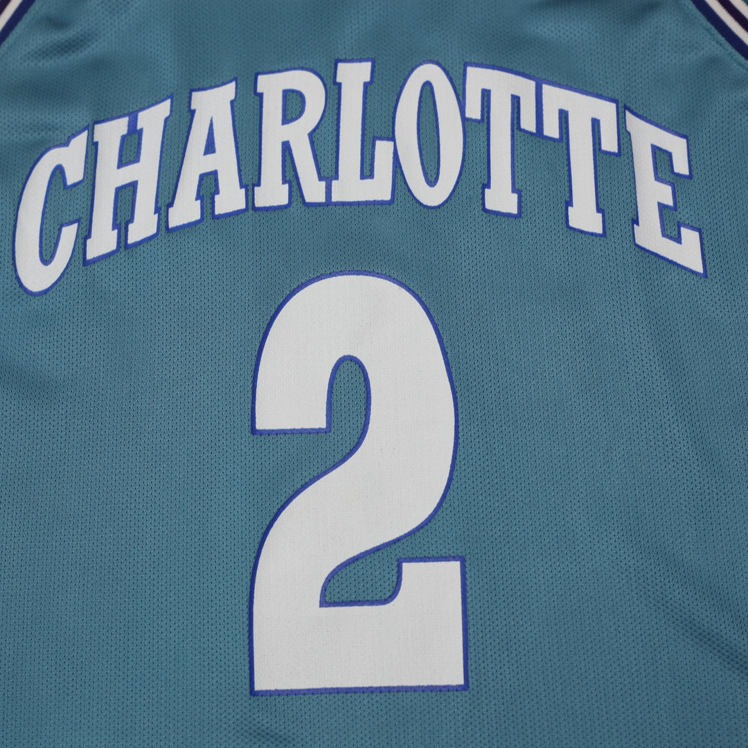 Vintage 90s Champion Larry Johnson #2 Charlotte Hornets Basketball Jersey Sz 44