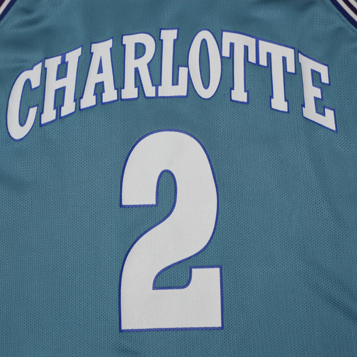 Vintage 90s Champion Larry Johnson #2 Charlotte Hornets Basketball Jersey Sz 44