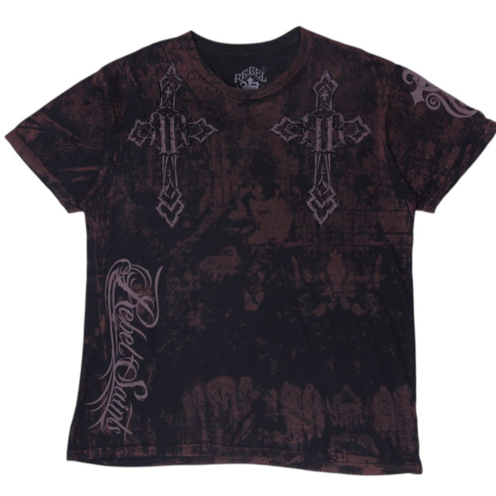 Y2K Mens Rebel Saints Gothic Cross Graphic T-Shirt Size L