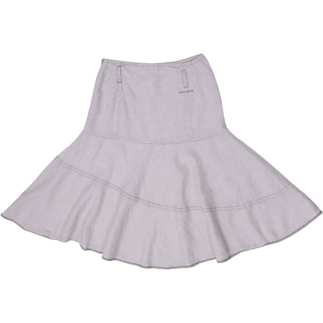 Y2K Ladies DKNY Jeans Linen Blend  Utility Midi Skirt Size 6