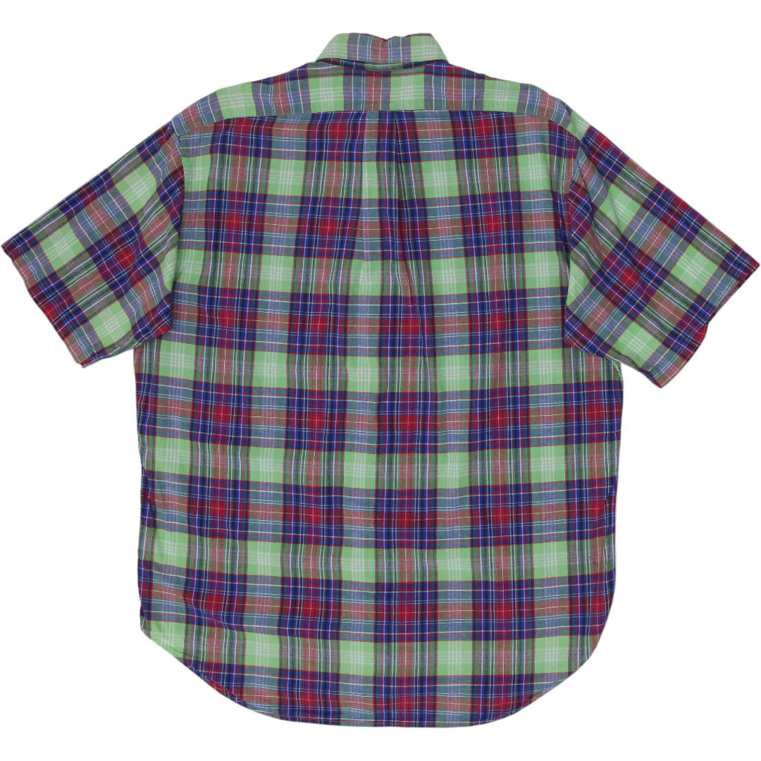 Mens Ralph Lauren Blake Plaid Short Sleeve Shirt Green Red Blue Cotton