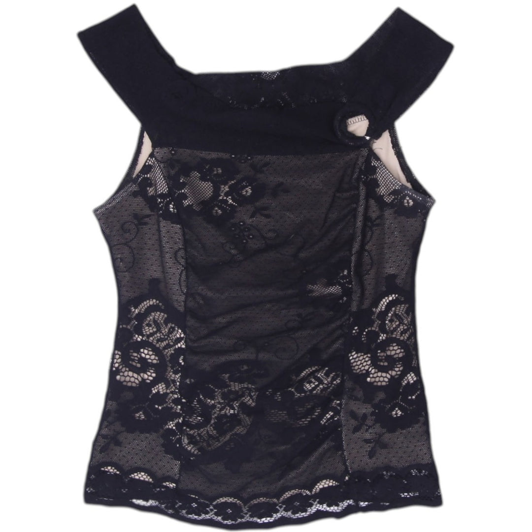 Y2K Ladies Rampage Black Floral Lace Overlay Off Shoulder Mesh Top Size S