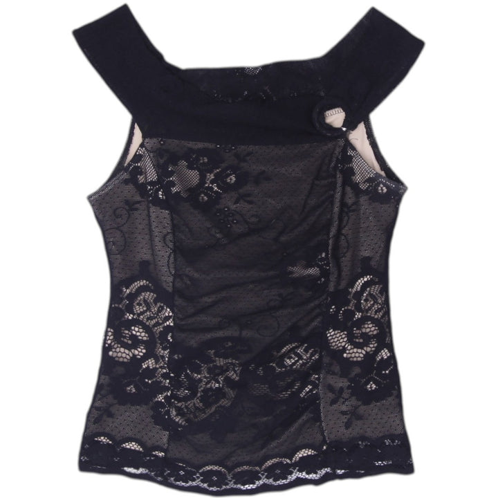 Y2K Ladies Rampage Black Floral Lace Overlay Off Shoulder Mesh Top Size S