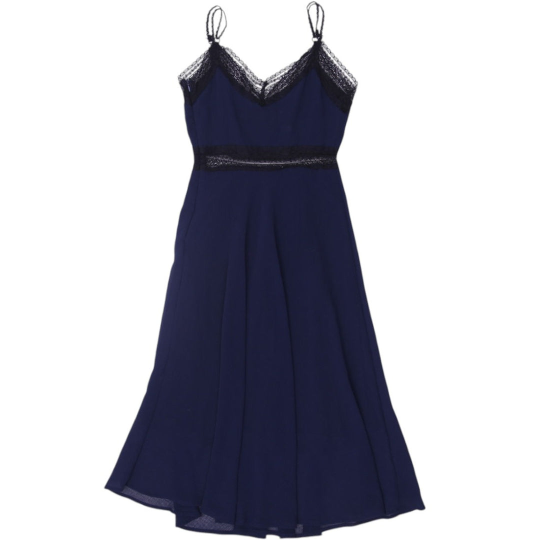 Y2K Ladie Navy Lace Trim Strappy Elegant Midi Dress Size S | Migration_Dresses - Side View | Fashion Rerun