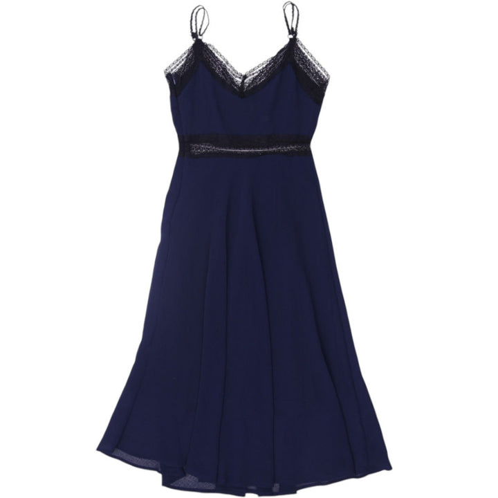 Y2K Ladie Navy Lace Trim Strappy Elegant Midi Dress Size S | Migration_Dresses - Side View | Fashion Rerun