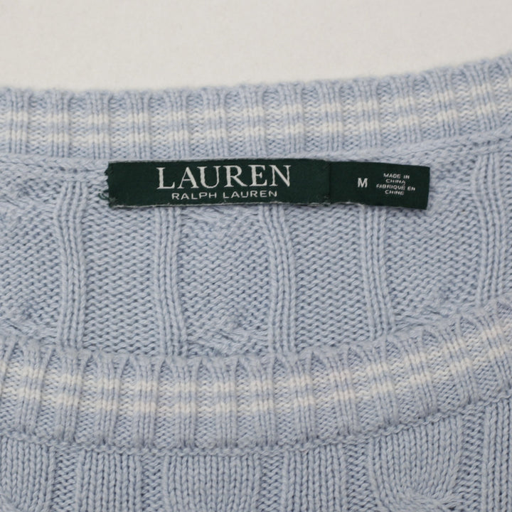 Ladies Ralph Lauren Light Blue Cable Knit Short Sleeve Sweater Size M