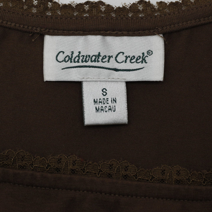 Y2K Ladies Coldwater Creek Lace Trimmed Cami Tank Top Chocolate Brown Size S