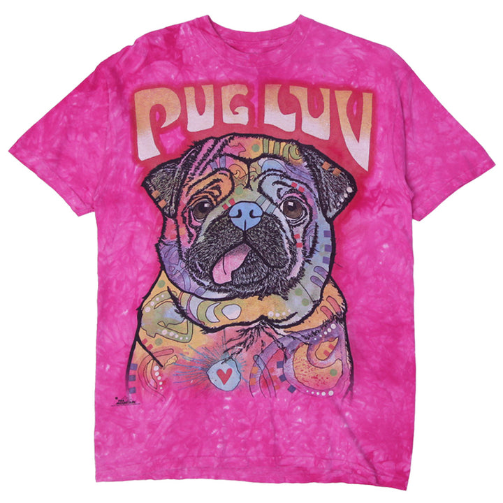 Mens The Mountain Pug Luv Bright Pink Tie Dye T-Shirt