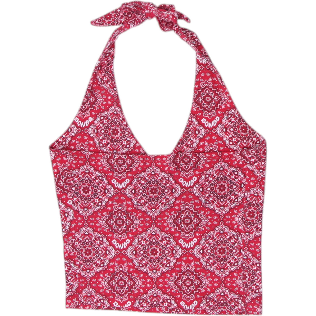 Y2K Ladies Bongo Red Bandana Halter Crop Top