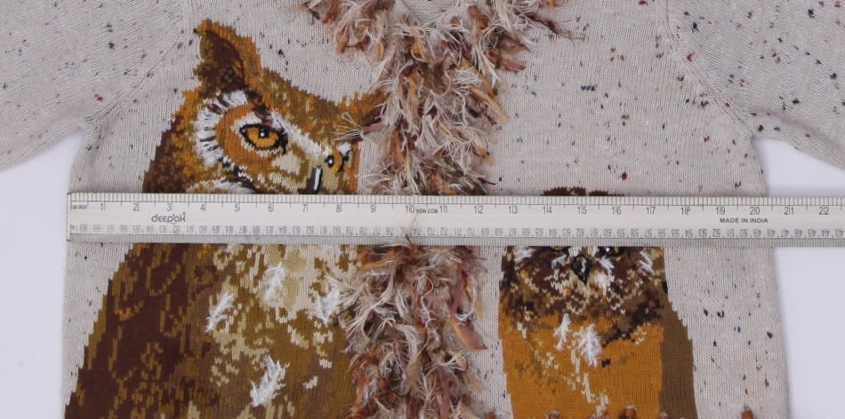 Vintage Ladies Design Options Cardigan Sweater M Owl Feather Cotton Gordon Ivory Orange OOAK