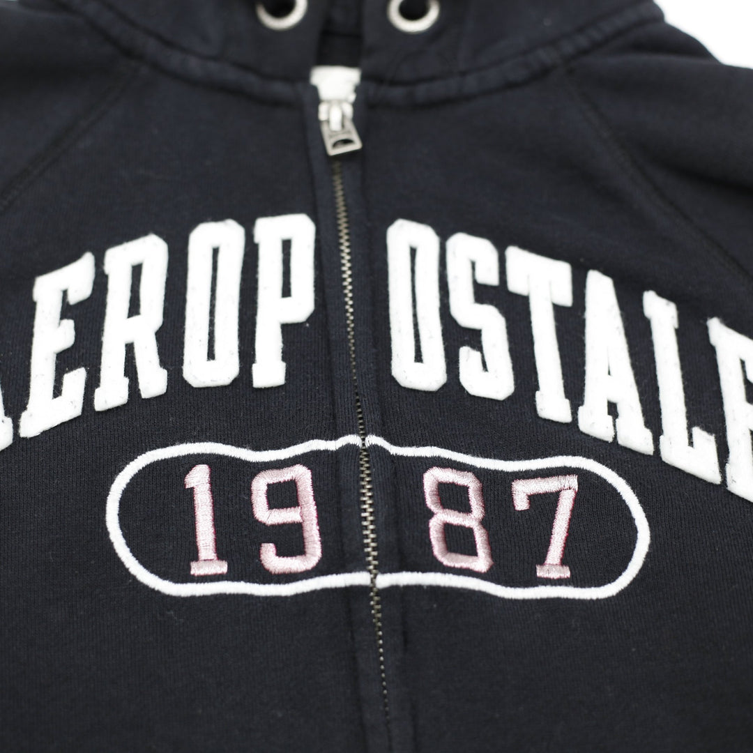 Y2K Ladies Aeropostale Hoodie Black Full Zip Spell Out Graphic Size XS