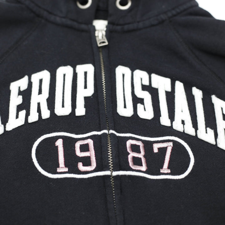 Y2K Ladies Aeropostale Hoodie Black Full Zip Spell Out Graphic Size XS