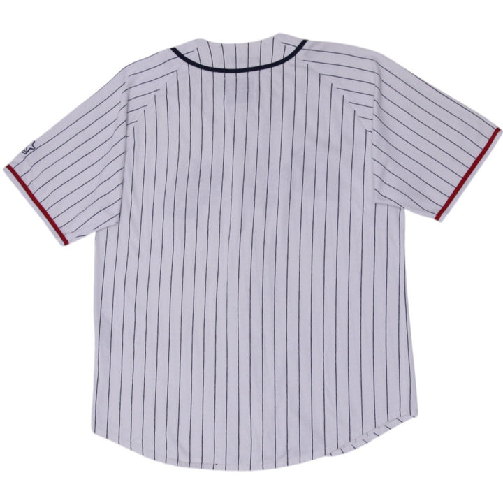 Vintage 1990s Atlanta Braves Baseball Pinstriped Button Jersey XL | Migration_Jerseys - Side View | Fashion Rerun