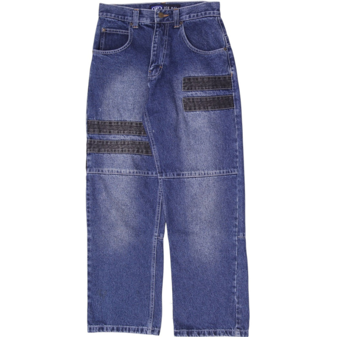 Y2K Mens Ice Pole Contrast Panel Baggy Wide Leg Jeans W29 L30