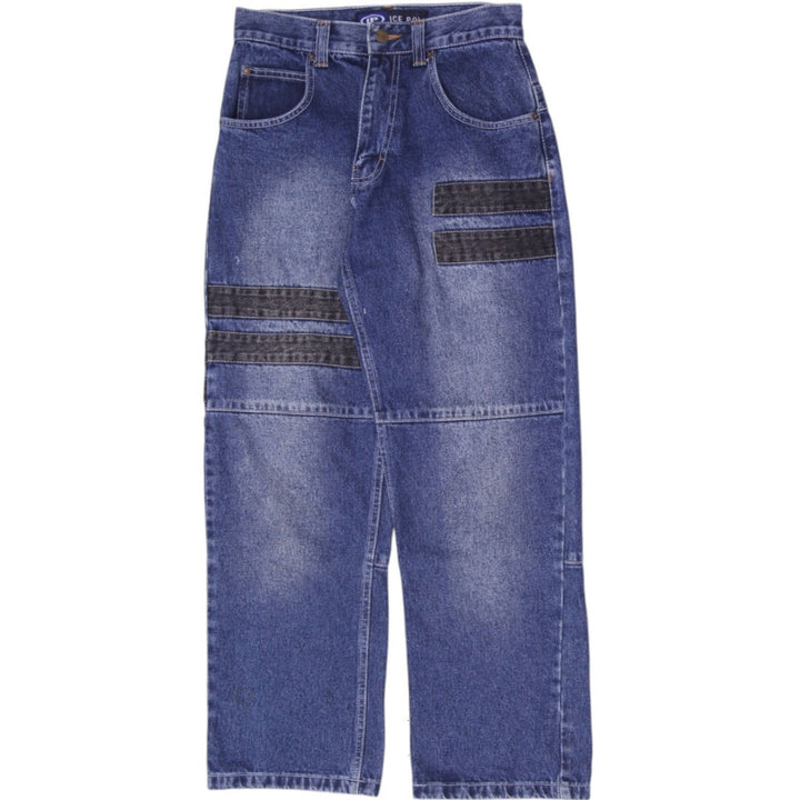 Y2K Mens Ice Pole Contrast Panel Baggy Wide Leg Jeans W29 L30