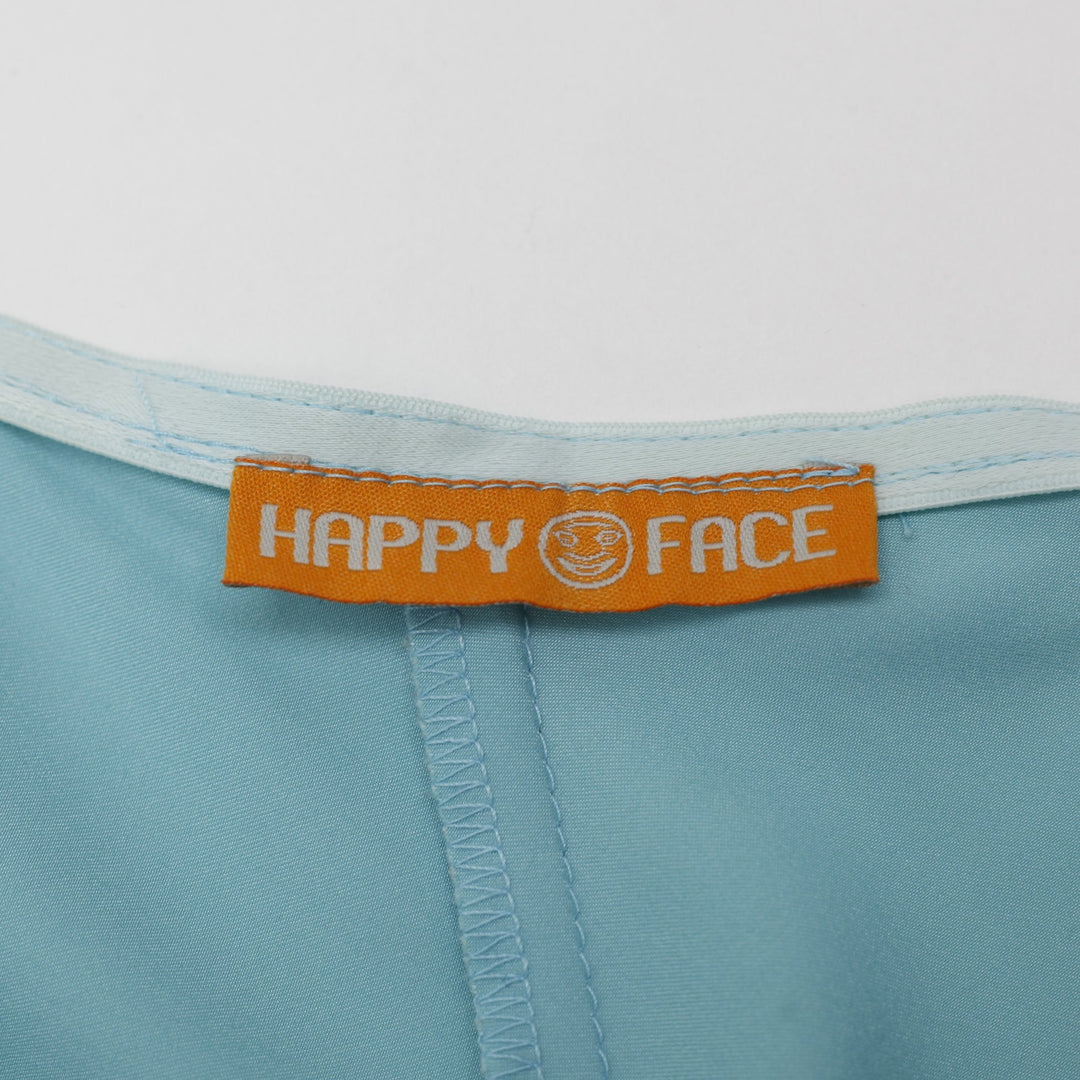 Y2K Ladies Happy Face Camisole Blue Lace Detail Wrap