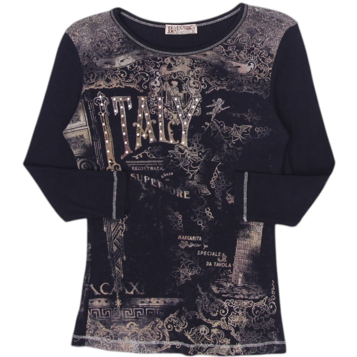 Y2K Ladies Blue Canyon Italy Graphic Top Size S