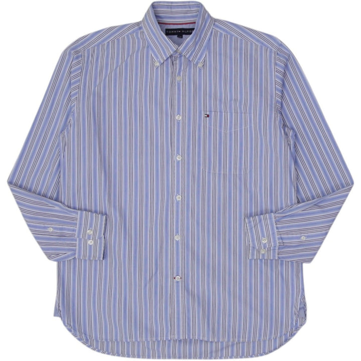 Mens Tommy Hilfiger Shirt Blue Striped Long Sleeve Casual