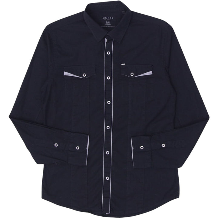 Mens Guess Long Sleeved Shirt Black Snap Button Casual