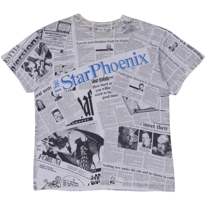 Vintage T-Shirt White Newspaper Print Graphic Single Stitch | Migration_T-Shirts | Fashion Rerun