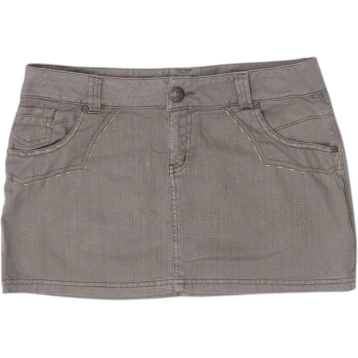 Y2K Ladies Casual Mini Skirt Green Embroidered Denim