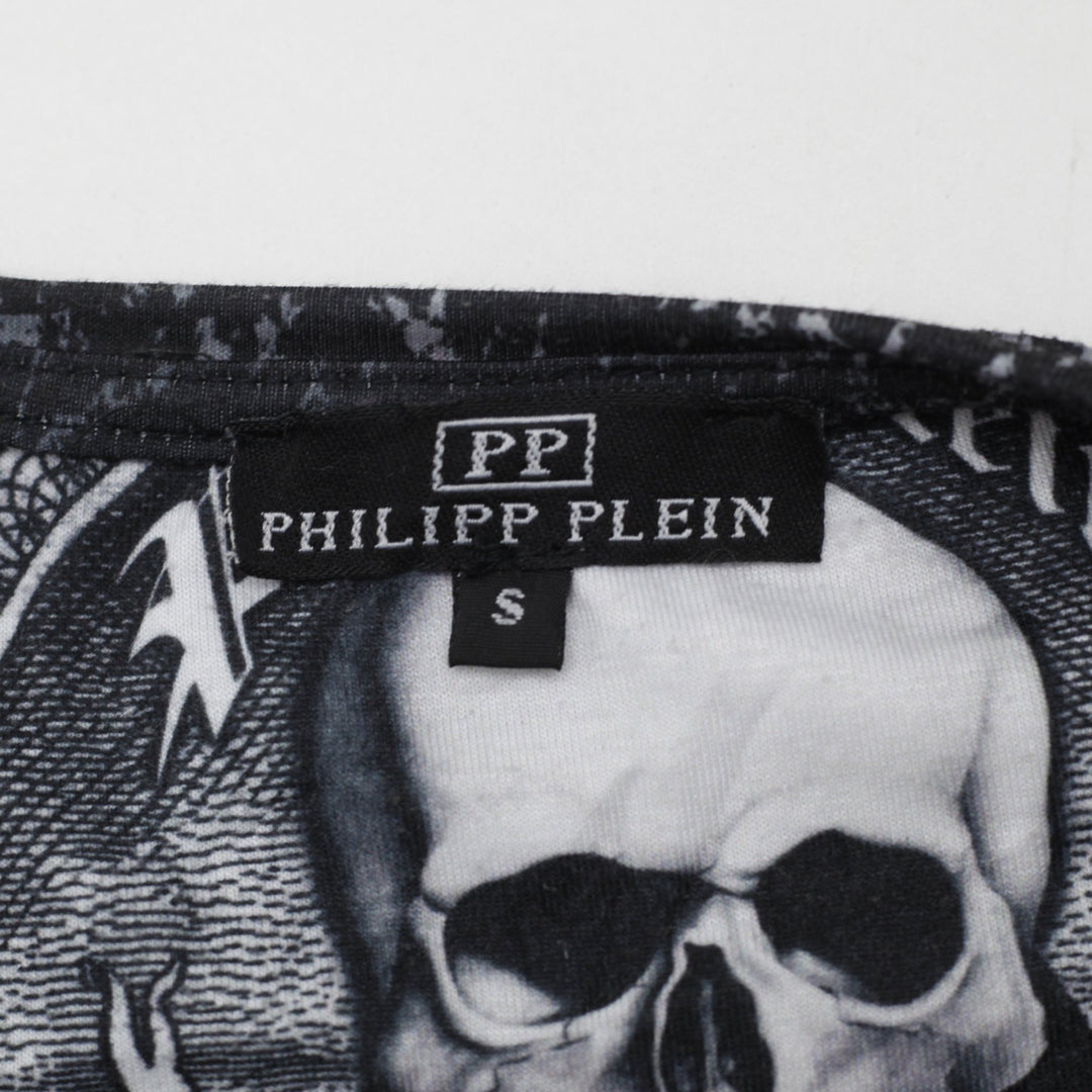 Y2K Ladies Philipp Plein Gothic Skull All Over Print T-Shirt Size S