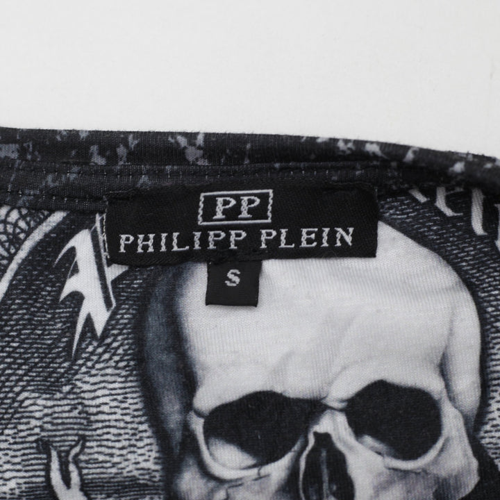 Y2K Ladies Philipp Plein Gothic Skull All Over Print T-Shirt Size S