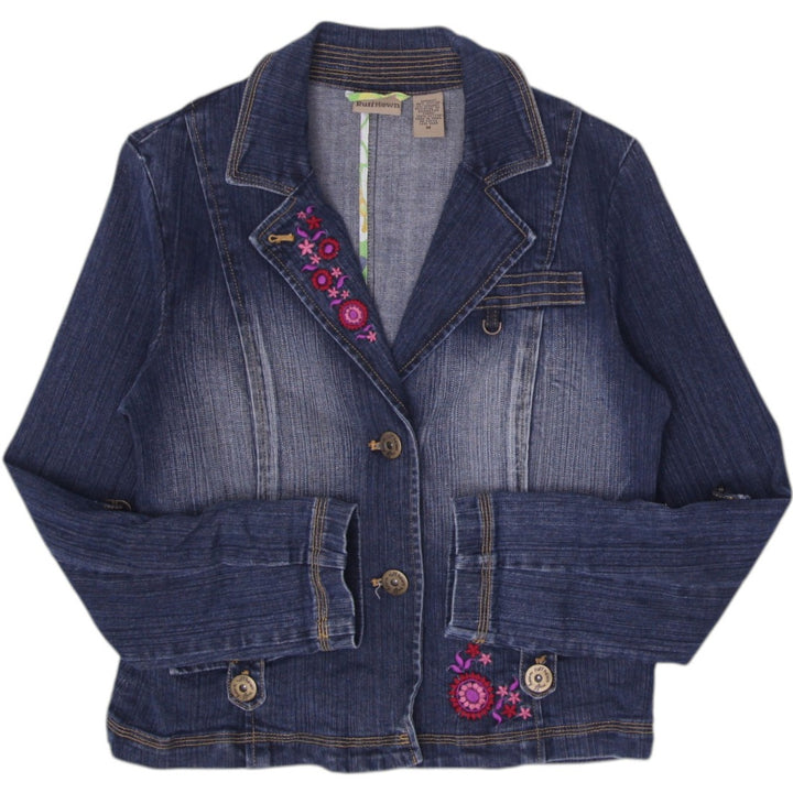 Y2K Ladies Ruff Hewn Floral Stylish Denim Jacket Size M
