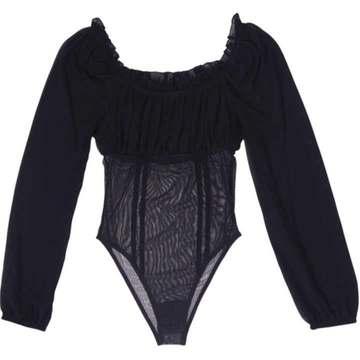 Y2K Ladies Long Sleeve Sheer Corset Bodysuit