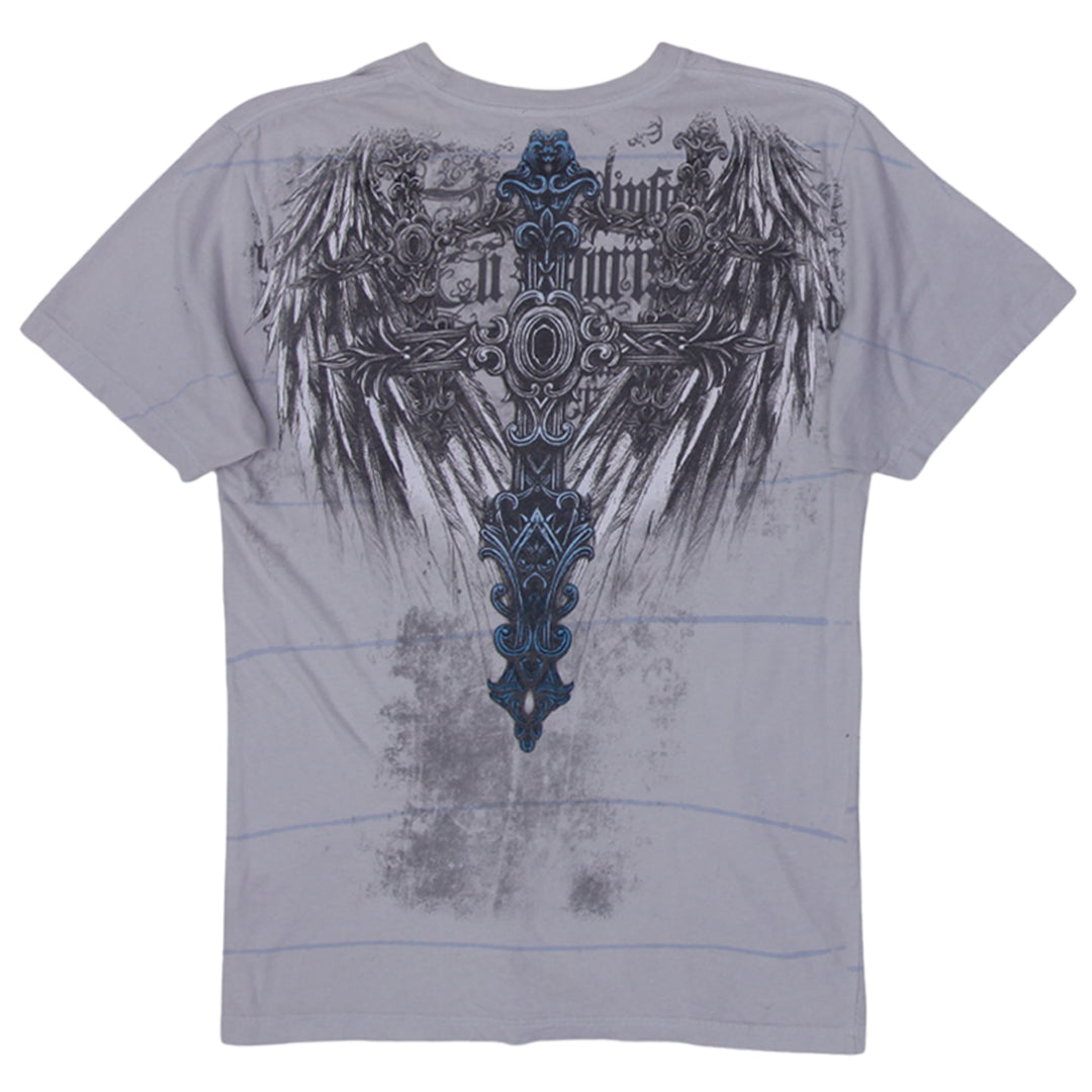 Y2K Mens Grunge Cross With Wings Helix T-Shirt