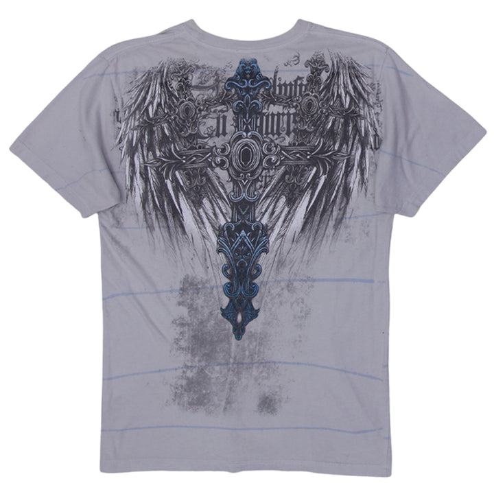 Y2K Mens Grunge Cross With Wings Helix T-Shirt