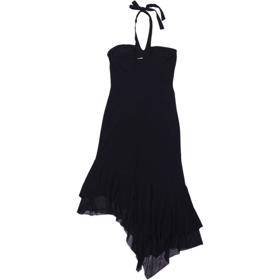 Y2K Ladies Viz10 Halter Dress Black Asymmetrical Ruffle Hem