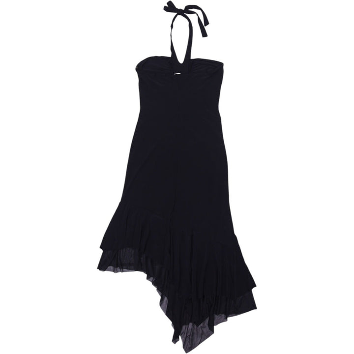 Y2K Ladies Viz10 Halter Dress Black Asymmetrical Ruffle Hem