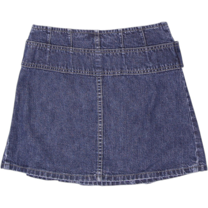 Y2K Ladies Here & There Blue Belted Pleated Denim Mini Skirt