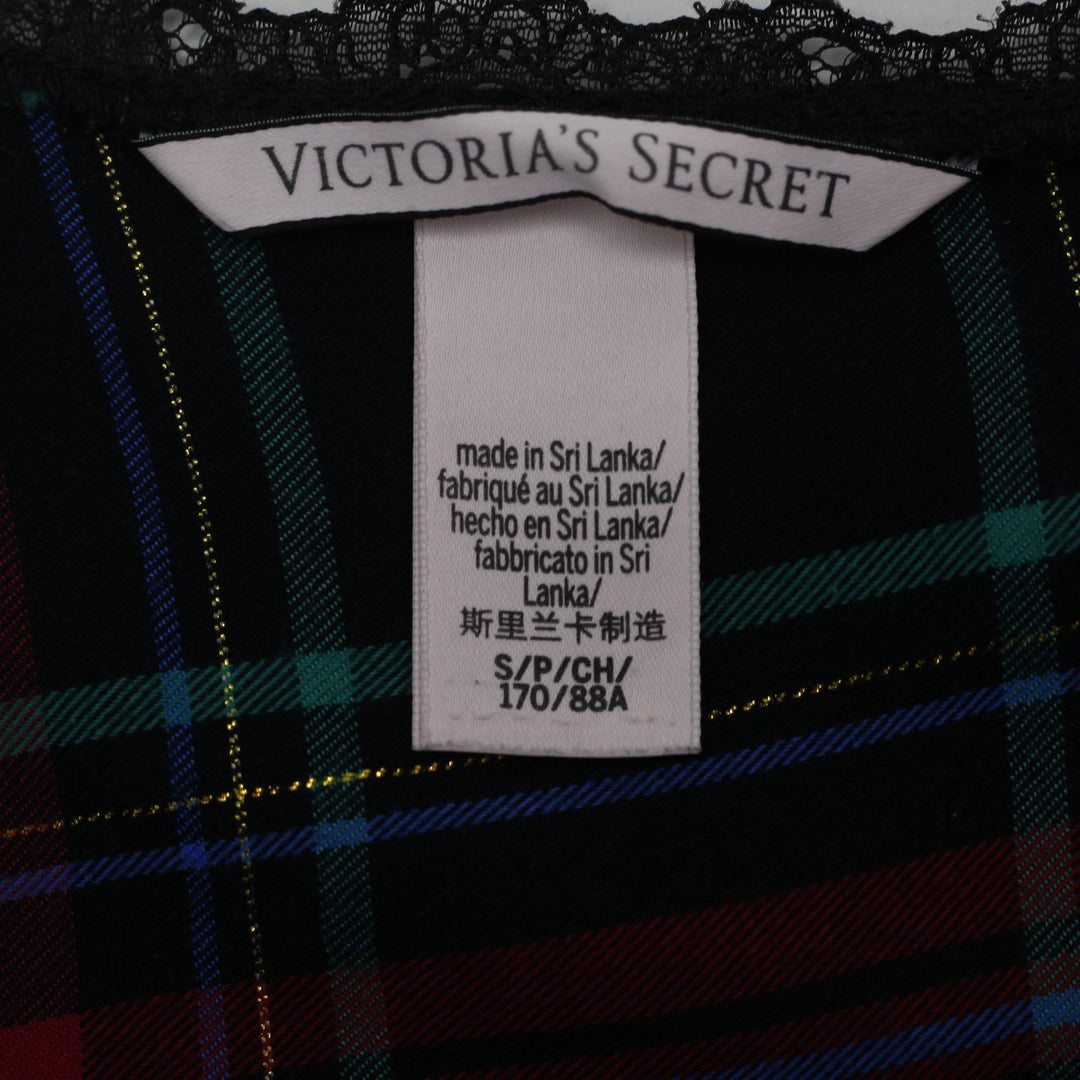 Y2K Ladies Victoria's Secret Tartan Plaid Metallic Lace-Trim Slip Dress Size S