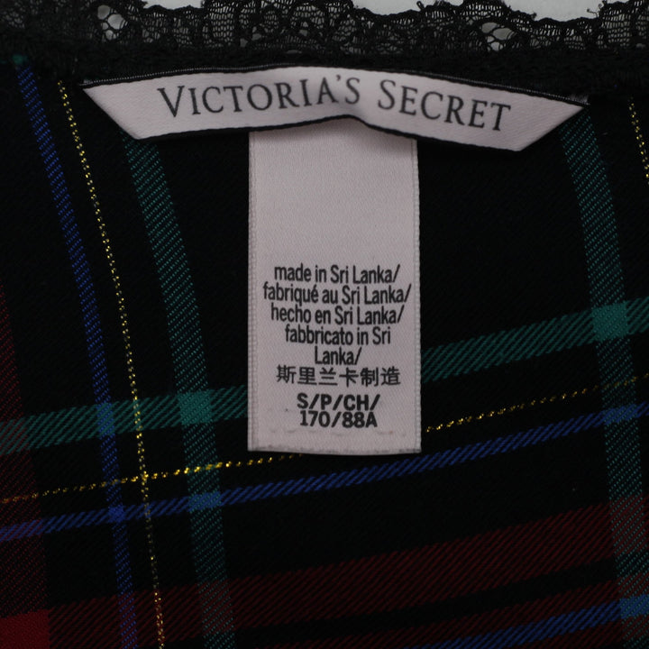 Y2K Ladies Victoria's Secret Tartan Plaid Metallic Lace-Trim Slip Dress Size S